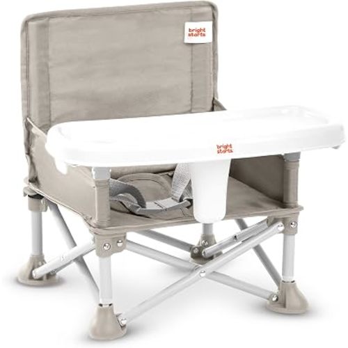 Bright Starts Pop 'N Sit Portable Booster, Indoor/Outdoor Use, Floor Seat with Feeding Tray, Oat, 6 Mos - 3 Yrs