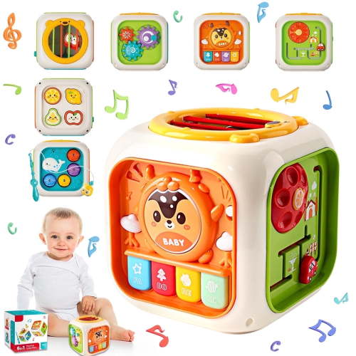 Baby Toys for 12-24 Months, 6 in 1 Montessori Activity Toys for 1 Year Old, Shape Sorter Toy for Toddlers 1-3, Learning Educational Toys for 1 2 3 Year Old Boys Girls