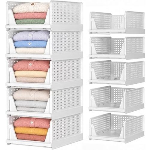 SNSLXH Closet Organizers and Storage, 5 Pack Stackable Closet Bins
