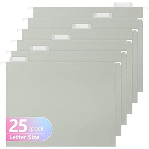 25 Pack Hanging File Folders,Reinforced Hang Folders Letter Size,Adjustable 1/5-Cut Tabs,Designed for Bulky Files,Filing Cabinet(4281U)