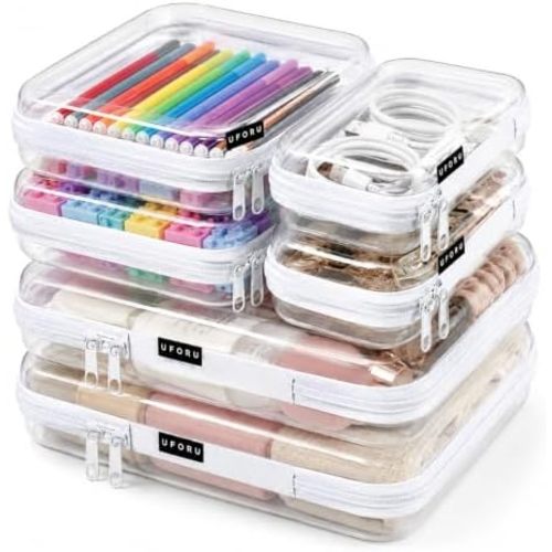 UFORU 6 PCS Clear Hard Shell Zipper Case, Diaper Bag Organizer Pouches