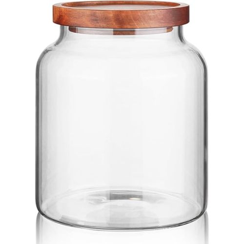 Labina Glass Storage Container Airtight Food Jars Kitchen Canister with Wood Lids, 60 Oz Wide Mouth Pantry Organization Glass Jar for Flour, Sugar, Cookie, Spagetti, Nuts and Candy