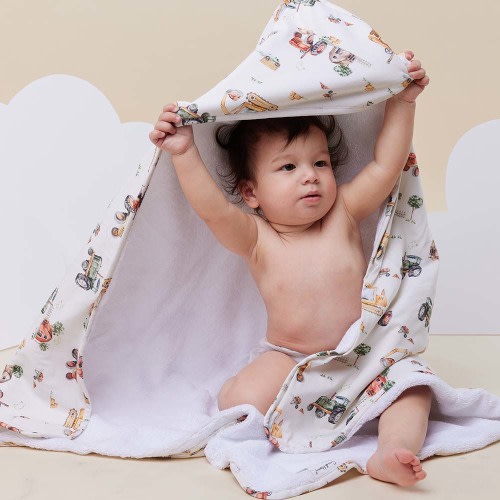 Diggers Organic Hooded Baby Towel | Snuggle Hunny