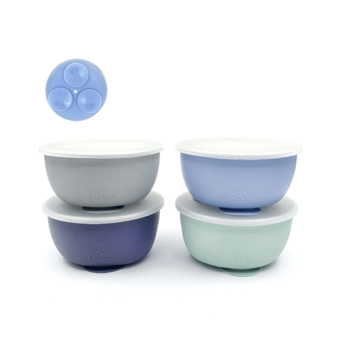 Stainless Steel Bowl with Silicone Suction Sleeve + Lids