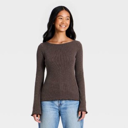 Women's Long Sleeve Heirloom Boat Neck T-Shirt - Universal Thread™ Brown S