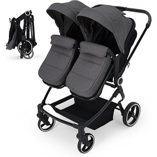 Double Stroller for Newborn and Toddler, Tandem Strollers with Lightweight Compact Fold, Adjustable Cancline & Canopy, Parent Cup Holders, for Twins Infant Toddler Kids Travel
