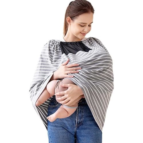 Zdolmy Nursing Cover for Breastfeeding with See-Through Mesh and Adjustable Strap, Breathable Nursing Apron Multi-use Stroller and Car Seat Cover (Grey)