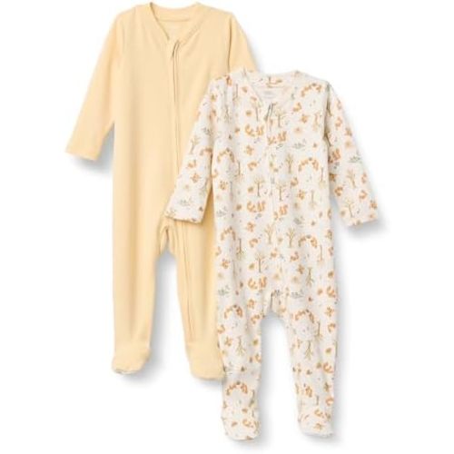 Amazon Essentials x Sofia Grainge Unisex Babies' Cotton Footed Sleep and Play One-piece Bodysuit, Pack of 2