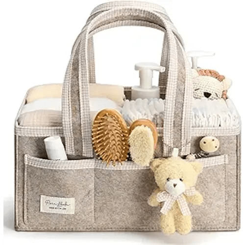 PeraBella Baby Diaper Caddy Organizer, Baby Basket Shower Gift Caddy, Portable Felt Changing Table Basket, Nursery Storage Bin, Newborn Boy and Girl Essentials for Registry, Car Diaper Organizer