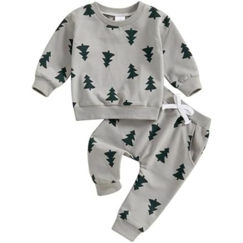 2PCS Toddler Boys Girls Christmas Outfits Long Sleeve Sweatshirts Pants Infant Baby Fall Winter Clothes Set