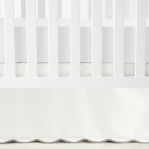 Lush Decor Coastal Chic Scalloped Edge Baby Crib Skirt Single 28" W x 52" L + 16" Drop Gray - White Crib Skirt - Baby Essentials - Coastal Nursery Decor