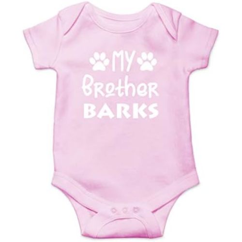 AW Fashions My Brother Barks Baby Bodysuit Funny Adorable Newborn Romper Clothing Pet Lovers Boys Girls