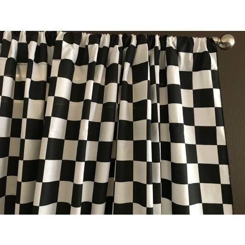 Racecar Checkerboard Cotton Curtain Panel 58 Inch Wide / Window Décor / Backdrop / Classroom / Bedroom / Cabin / Hotel / Guest Room Curtains