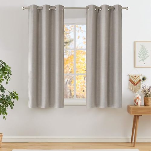 NICETOWN Short Faux Linen Angora Blackout Curtains 63 inches Long for Kitchen - Privacy Panels for Living Room Bedroom, Modern Farmhouse Style Easy Care Grommet Top, 2 Panels, W42 by L63