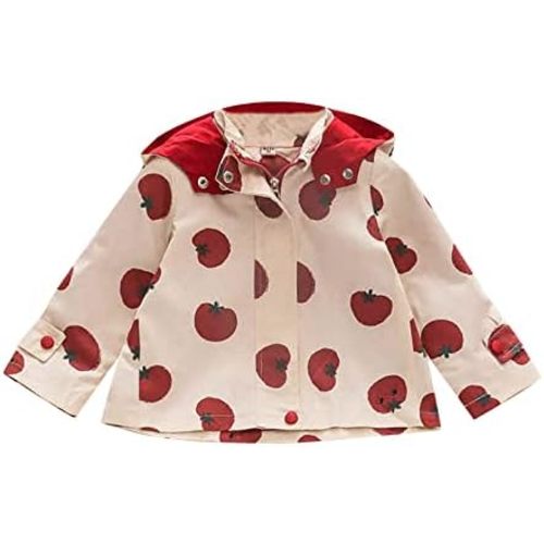 Infant Baby Girls Zipper Jacket Tomato Prints Rain Jacket Winter Coats Outdoor Outfits Clothes Juniors Jackets