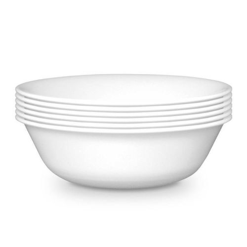 Corelle 6pk Livingware Super Soup & Cereal 18oz Bowl Winter Frost White: Vitrelle, Round, Dishwasher-Safe, 7" Diameter