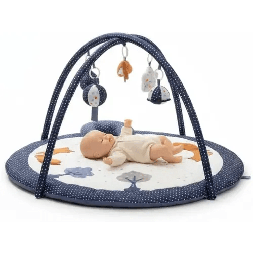 Baby Play Gym Mat,Tummy Time Mat - 100% Cotton Soft Playmat with 6 Detachable Toys for Tummy Time,Machine Washable,Sensory Development Gift,Little Fox