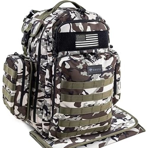 Dinictis Dad Diaper Bag, Mens Diaper Bag Backpack with Diaper Changing Mat, Military Diaper Backpack with Molle Webbing, Waterproof Pouch, Baby Wipes pocket, Insulated Bottle Pockets- Camo