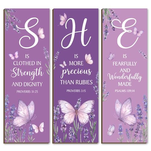 Purple Christian Wall Decor for Women, Butterfly Wall Art, 4Pack | Positive Pocket Mirrors for Team Group Purse Round Portable Folding Makeup Gifts for Women Coworker Employee Teacher