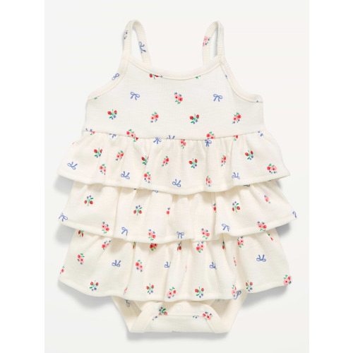 Printed Ribbed Tiered Bodysuit Dress for Baby