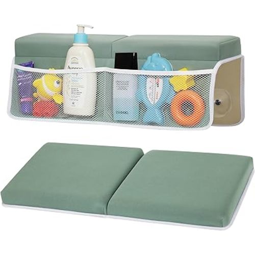 Comfortable Baby Bath Kneeler and Elbow Rest Pad Set, Thick Memory Foam Bath Kneeling Pad with Elbow Support, Baby Bathtub Cushion with Toy Organizer, Non-Slip for Infant or Toddler Bathing