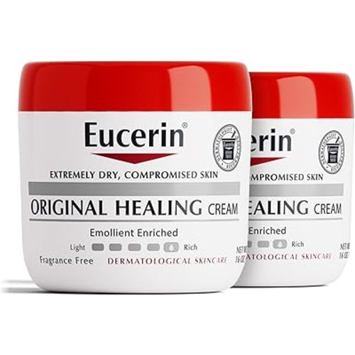 Eucerin Original Healing Cream, Unscented Body Cream for Extremely Dry, Sensitive and Compromised Skin, Emollient Enriched Body Moisturizer, 16 Oz Jar, Pack of 2