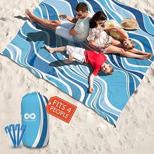 Everlasting Comfort Large Beach Blanket Waterproof & Sandproof - 80" x 80"/ 6.7ft x 6.7ft - Lightweight Picnic Mat, Camping Necessities for 10 People - Accessories for Outdoor Festivals - Blue