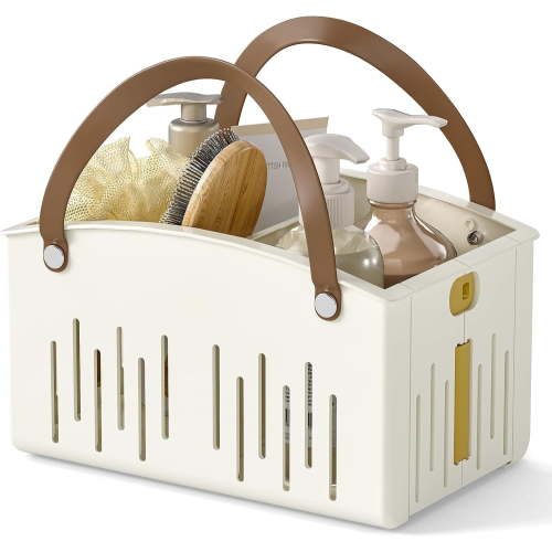 LazySpin Plastic Storage Basket, Portable Shower Cleaning Supply Caddy Organizer with Handle