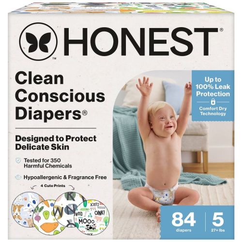 The Honest Company Clean Conscious Diapers Four Print Pack - Size 5 - 84ct