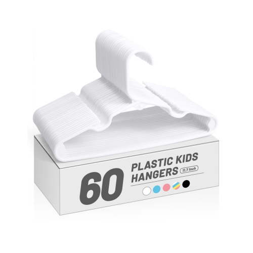 ACSTEP 60 Pack Kids Hangers Plastic,Toddler Baby Clothes Hangers,11.4 Inch,White