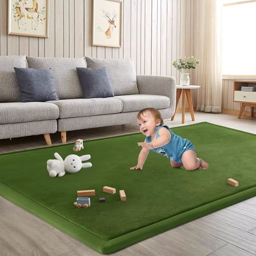 Baby Play Mat for Floor Nursery Muscle Mat Area Rug Playroom Rug 50"x50" Elastic Foam 1.3" Thick Crawling Mat for Babies,Toddlers, Infants,Kids (Moss Green)