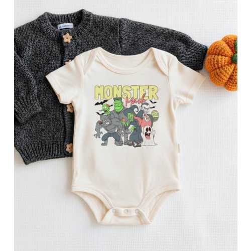 Monster Mash Onesie® - Retro Halloween Bodysuit - Cute Monsters Natural Baby Onesie®