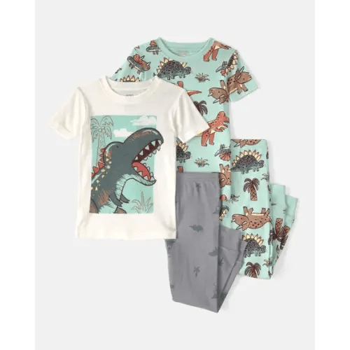 Baby Boy Dinosaur 100% Cotton Snug Fit 4-Piece Pajama Set - Blue/Grey | Carter's