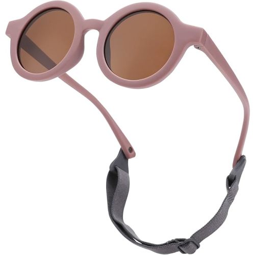 COASION Baby Polarized Round Sunglasses Flexible Rubber Shades with Strap for Toddler Newborn Infant Ages 0-24 Months