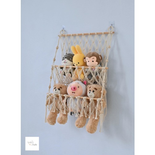 Macrame Stuffed Animal Hammock: Boho Nursery Toy Storage