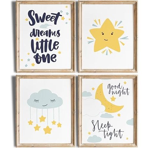 Nursery Set Art Prints (Set of 4) - Unframed - 8x10s | Sweet Dreams Little One | Perfect for Baby Room, Toddler Bedroom, or Playroom Decor | Cute and Whimsical Designs for Cozy and Dreamy Atmosphere