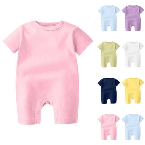 PIWHJQK Newborn Bodysuit Kids Solid Short Sleeve Summer Breathable Infantborn Cotton Infant Outfits
