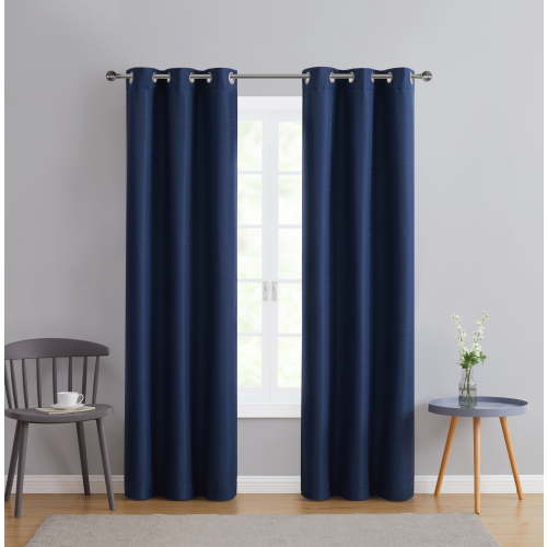 Serta So Dark 100% Blackout Navy Grommet Top Curtain Panel Pair, 37" x 84"