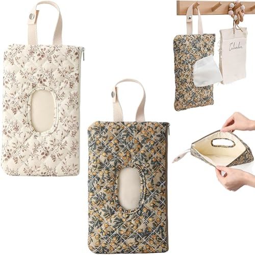 Floral Quilted Baby Wipe Holder Pouch with Strap, Portable Diaper Wipe Pouch for Stroller & Diaper Bag, Reusable Hanging Wipes Case, Leak-Resistant Travel Wipe Holder for On-The-Go Parents (2 PCS)