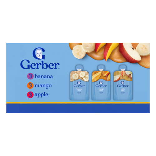 Gerber&nbsp;Stage 2 Baby Food,&nbsp;Single Fruit Puree Variety Pack, 3.5 oz Pouches (9 Pack)​