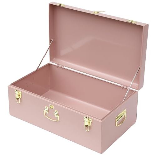 Vixdonos Large Metal Trunk Decorative Storage Box College Dorm Chest with Handle