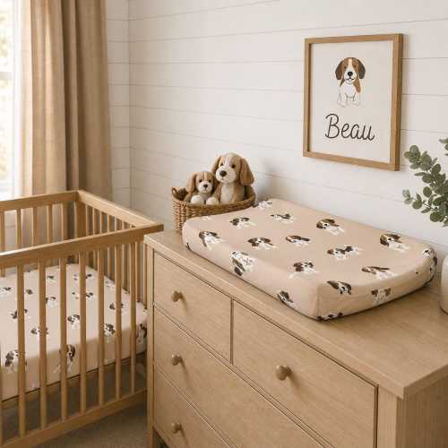 Beagle Crib Sheet & Changing Pad Cover, Dog Puppy Themed Nursery Decor