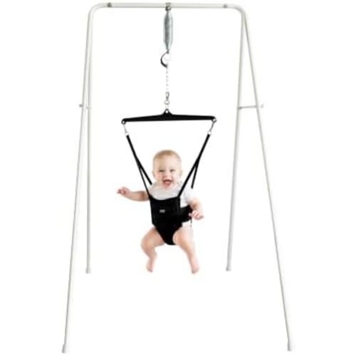 Jolly Jumper CLASSIC (Black) with Stand - ORIGINAL Baby Jumper, Indoor and Outdoor Exercise Saddle Seat, Adjustable Height, for Infants up to 28lbs