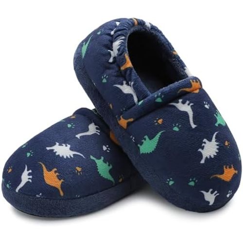 Slippers for Boys Little Big Kid House Shoes Warm Cotton Memory Foam Toddler Boys Slippers with Indoor Outdoor Rubber Sole