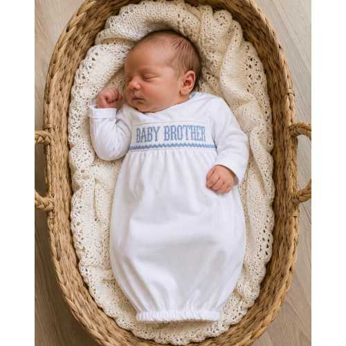 Smocked Baby Brother Layette Gown in White - soft cotton, Baby Gift, baby boy, Coming home from hospital outfit, smocked baby outfit. 646 *F