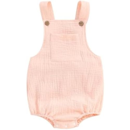 Sasaerucure Baby Cotton Linen Overalls Solid Color Sleeveless Square Neck Backless Romper for Boys Girls