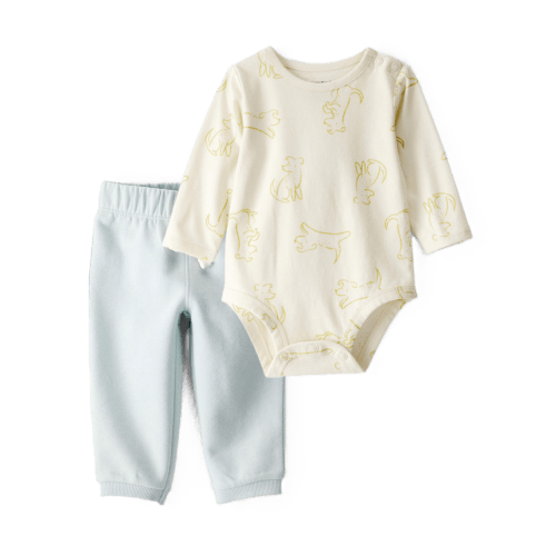 Baby Boy 2-Piece Dog Print Bodysuit & Daydream Fleece Pants Set - Ivory/Blue | Carter's