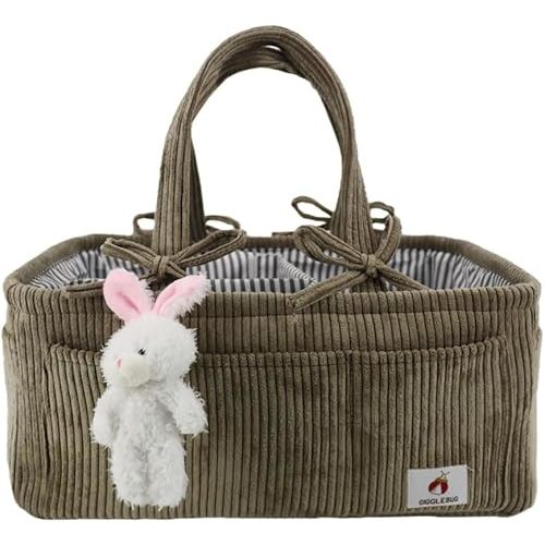 Baby Diaper Caddy Organizer – Nursery Storage Basket for Diapers, Wipes & Essentials – Portable Tote (Avocado Green)