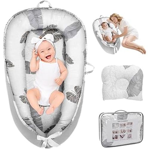 Baby Lounger Pillow for Newborn 0-24 Months, Portable Infant Lounge Cover in Floor for Boy Toddler, Grey Organic Cozy Babies Pillows Nest for New Born Travel Essential