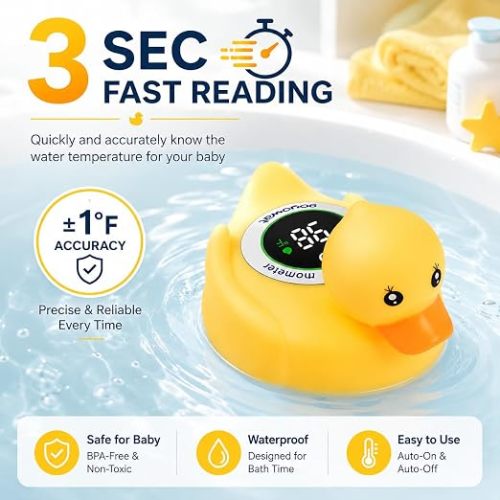 Baby Bath Thermometer Water Temp Safety for Bathtub,Room Essential Duck Toy | Tub Temperature LED Display,Color Warn(Cold/Comfortable/Hot),Newborn&Infants Water Temp Safe 2-in1 Bath floating Toy for Kids